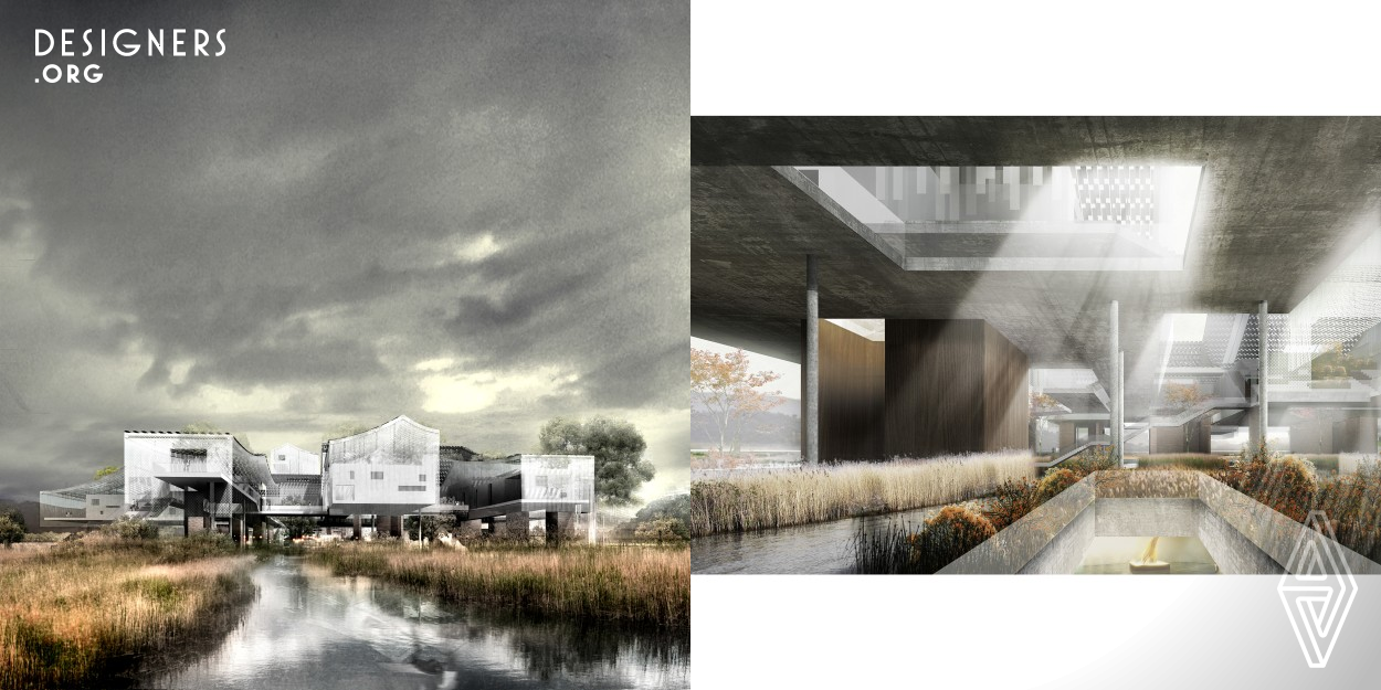 The project is located in Wenzhou City, Zhejiang Province, China. The museum landscape and nature are not isolated from the building, but integrated into a whole. This kind of coexistence creates a dual condition. Nature becomes a part of the building. The building is integrating into the natural landscape, becoming a non discrete part of the Wetland Museum, and enhancing the museum's experience of traveling through the garden.