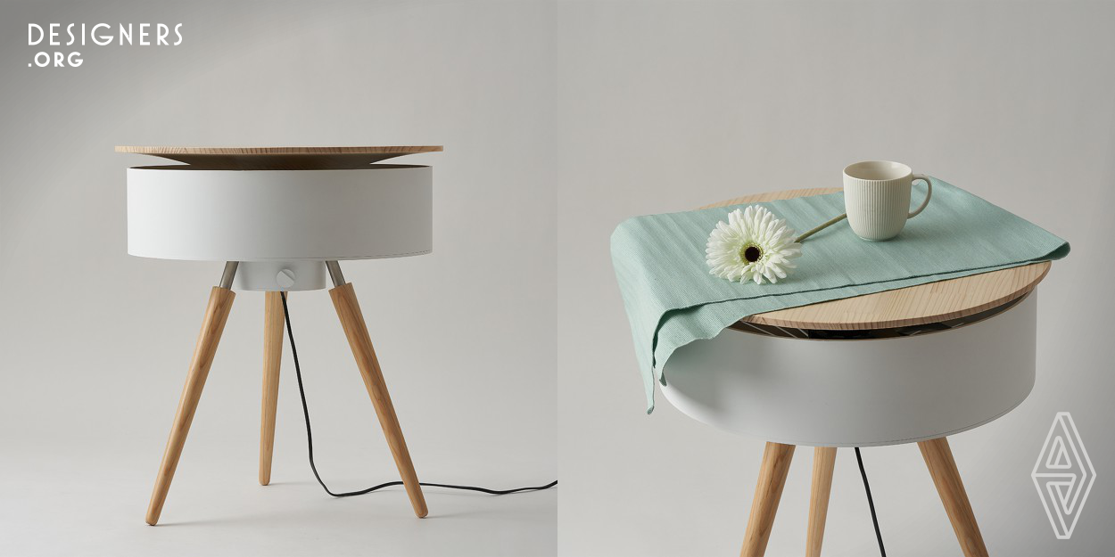 Brise Table is designed with a sense of responsibility for climate change and a desire to use fans rather than air conditioners. Rather than blowing strong winds, it concentrates on feeling cool by circulating the air even after turning down the air conditioner. With Brise Table, the users can get some breeze and use as a side table at the same time. Also, it permeates the environment well and makes space more beautiful.