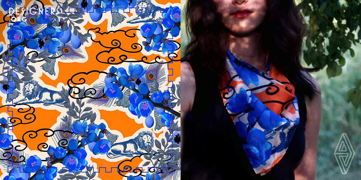 This product is a part of works of Studio of Textile Design in Academy of Arts, Architecture and Design in Prague. The concept for this scarf is the combination of designer's back ground, Asian culture and Czech one. Digital Print on square silk scarf. The designer got that concept by her surroundings: she is originally from Japan but currently studying textile design in Prague, so this situation made her to get the idea, and she decided to design a scarf that describes herself.