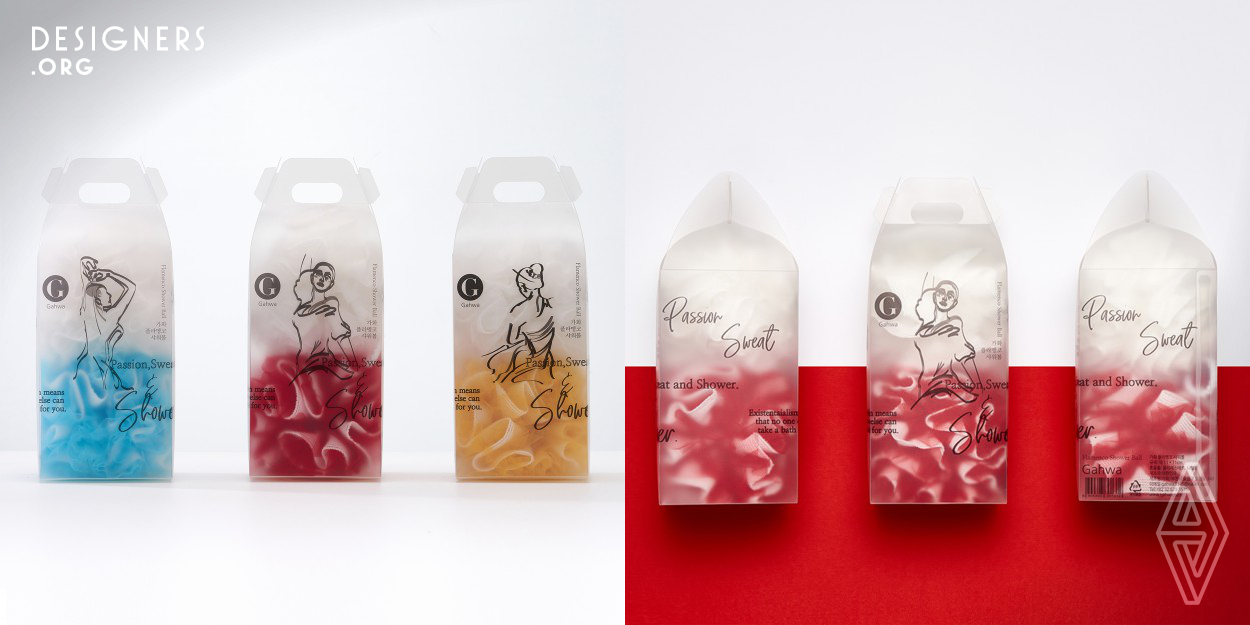 This shower ball package was designed to be reminiscent of the costume of the Flamenco dancers. He chose P.P. materials to produce translucent packaging materials, and painted a dancer on the packaging materials. In the package, the passionate dancing dancer of Flamenco is illustrated by putting vividly coloured shower ball products inside the packaging. The packages consist of a white shower ball and three different colors of showerball in each package. A white shower ball expresses the top of the dancer's costume and other colors of shower balls are to emphasize the skirt of the dancer.