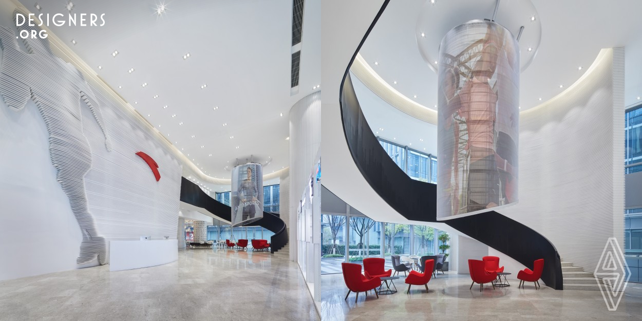 The project is the headquater office for the sportswear brand Anta in Shanghai, China. The interior design was based on the client's needs of brand upgrading. With consice and smooth lines, the project features a palette of black, white, sliver and grey, an innovative use of the visual symbols, and an emphasis on the theme of building an international brand image. 