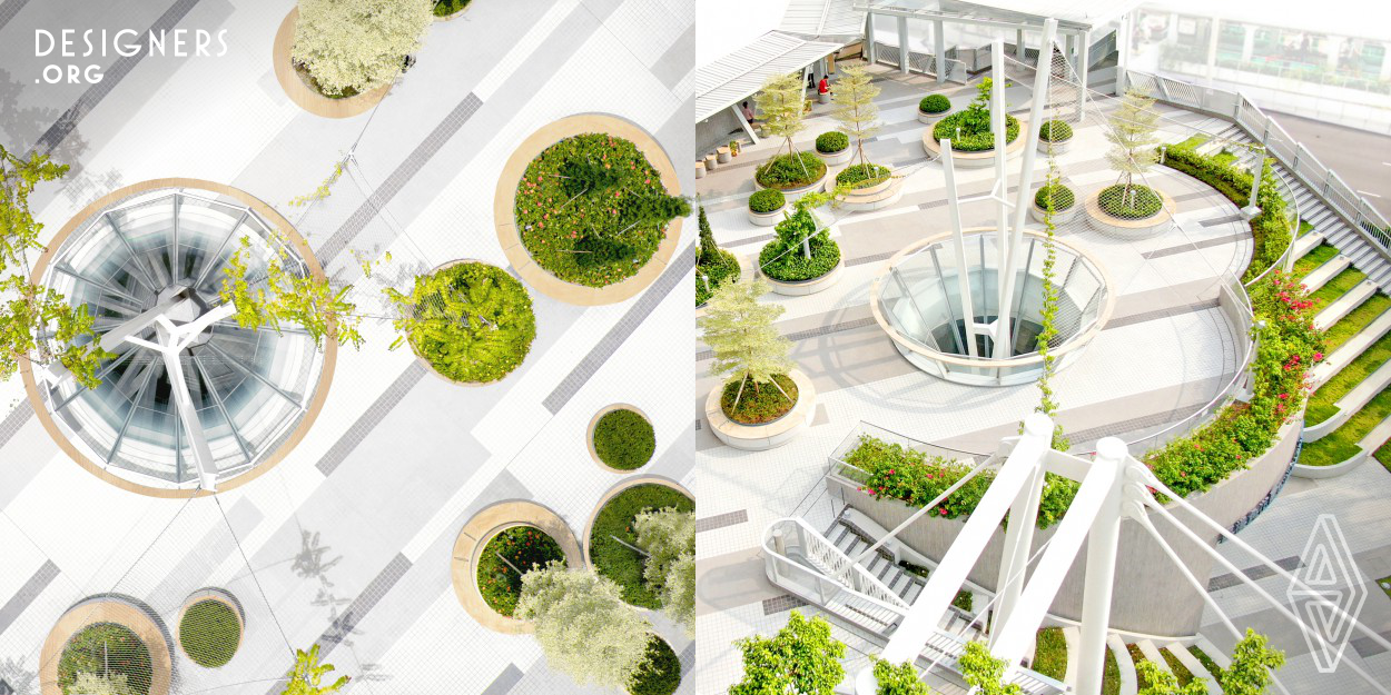 Situated at the heart of Tsuen Wan City centre, the Garden revitalized the urban elevated network, the city ground and the nearby mass transit railway station via a conscious oasis hub design. The Garden not just add an greenery resting node for the busy Hong Kong City lives, but also activates the local community via provision a range of amenities. The Central Cone feature diffuses light into the interior and passively encourage cross ventilation. 