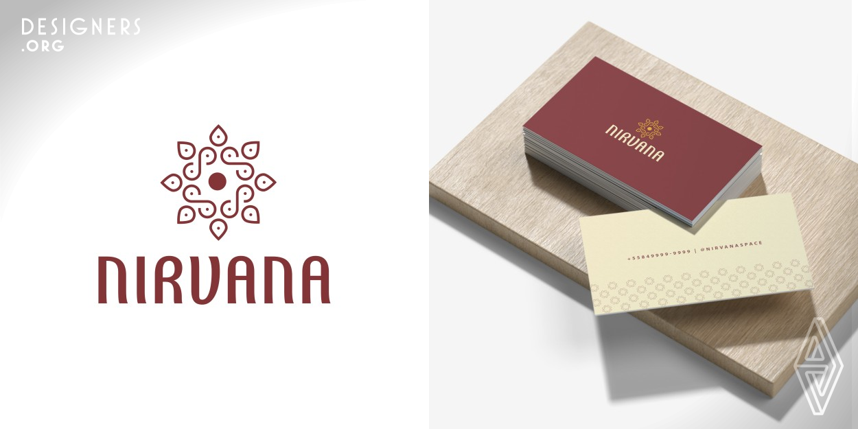 This brand project was made for the Nirvana space. Nirvana is a place for meditation, study and therapy. To build this project, a study of references and a detailed research on the subject were carried out. In the composition of the identity, symbolic elements were gathered, such as the infinite, the lotus flower and the meditative position. The colors used inherit tones of Buddhism, such as the color of the wine from the garments and the gold from the ornaments. It is a project in which simple geometric shapes were used and at the same time they are in harmony with the brand's meanings.