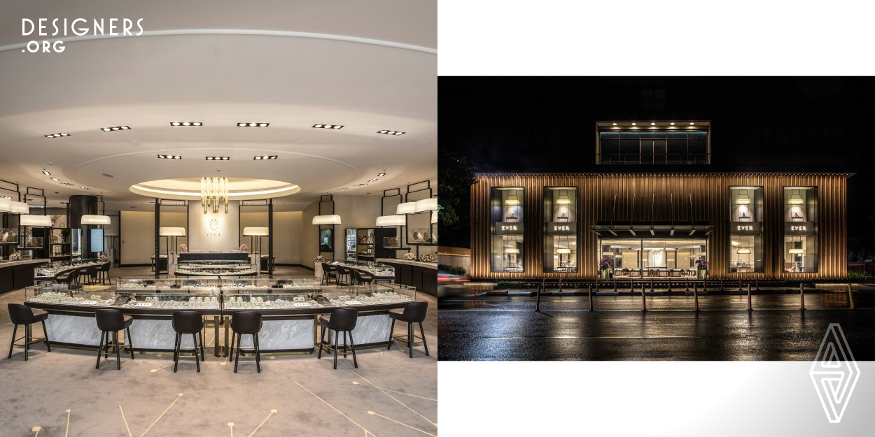 The design connects to an architectural facade, lighting, furniture and unique lattice panelling for this luxury retail. The designer used these circular beauties inspired by the lily pads as the foundation of the space planning. The red wood are for the store front facade. The city's rattan craftsmanship are for the lattice panelling. A purpose-made lamp shade has specially designed, creating very comfortable lighting ambience and incorporate functional spotlight to ensure the jade jewellery displayed at their optimum illuminance.   Crafting Meaningful Spaces of Enduring Value- Stylus Studio