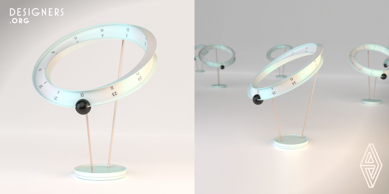Mob-clock is a table clock made up of a graded Mobius strap as the main body on a stand and a ball as a pointer. Although time is a linear one-direction concept, there are two repeating loops for each day, AM and PM, in normal clocks. Indeed, as in daily life, people do not switch their sides and continue and go on through the day; Mob-clock helps the user to have a natural feeling about time. In Mob-clock, the pointer moves in only one direction on one boundary of Mobius to pass 24 hours without any repeating and switching side and boundary.