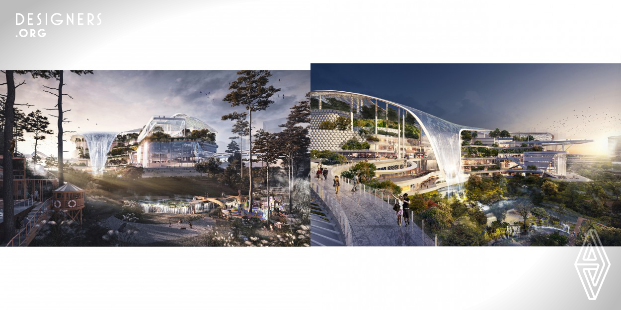 This project is located in the mountain city of Chongqing, adjacent to a Canyon Park, docking light rail station. The scheme adopts three strategies: integrated creation with Canyon Park, seamless connection with TOD, and positioning of urban Micro-cultural tour. It aims to create a 24-hour urban leisure destination. "Landscape roll" is the overall design concept of this project, which is inspired by the canyon park and natural water system adjacent to the site.