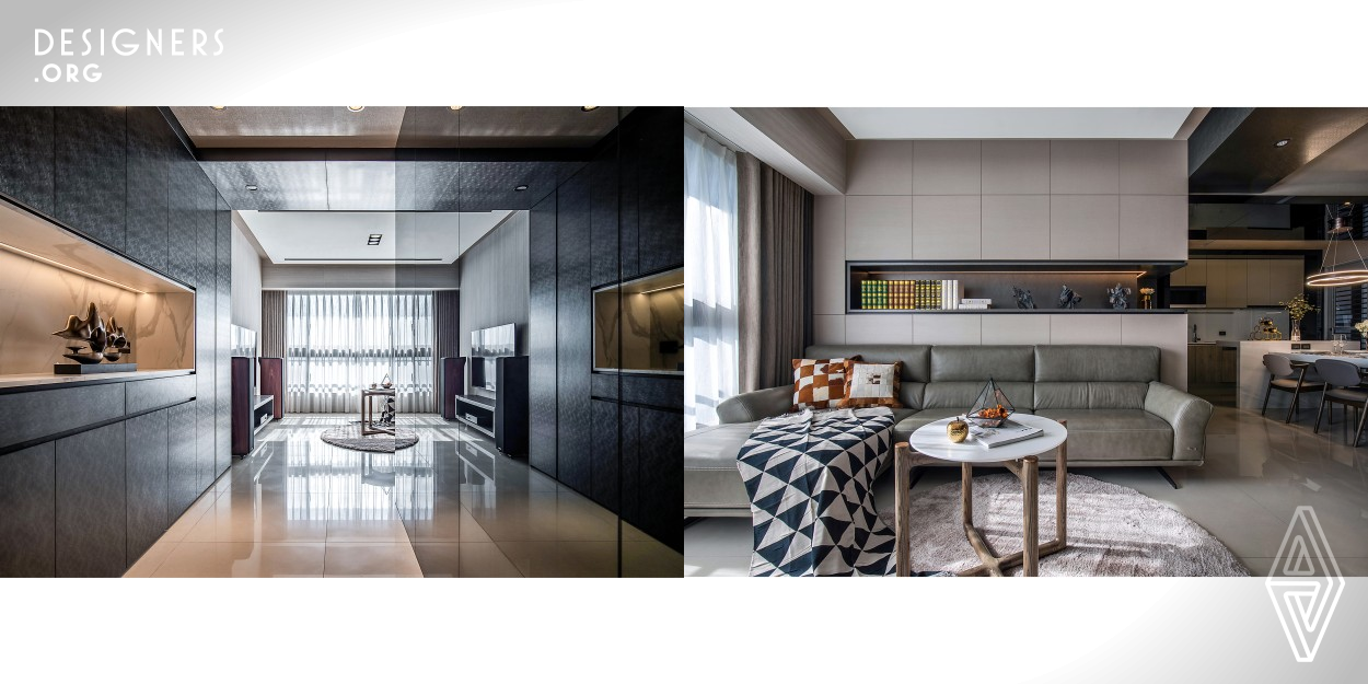 The project adopts the concept of "Dweller comes first, the space comes second". The designer used the contrast of warm and cold colors tone and integrated with a mysterious black mirror surface, cold and white stone and soft fabric wallpaper, creating a low-key and simple luxurious residence with contrast but fusion of space and atmosphere.