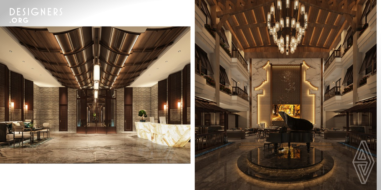 The Manila Spa of the Philippine, which translates as a leisure and entertainment space, is positioned on the culture of Manila, and connect with the Chinese elements with traditional and modern design techniques to showcase the luxurious value of leisure. In this space, the white marble illuminate the space in the light, and the wall, stacked with cut stones, presents simple textures of tropical features. The dark wood floor with sharp lined furniture creates a comfortable and warm living space. 