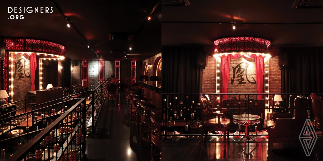 The concept behind the project aims to create a setting reminiscent of 1920s shanghai while also combining a contemporary aesthetic. The space is found within an unsuspecting alley, yet once patrons step inside they are transported to somewhere else entirely. The interior intends to offer a glimpse into the past by resembling shanghai 1920s architectural constructions, yet with a contemporary twist. The concept can be seen throughout the particular motifs, such as the custom-made wall panels, fan displays, and terracotta warriors which greet patrons at the entrance.