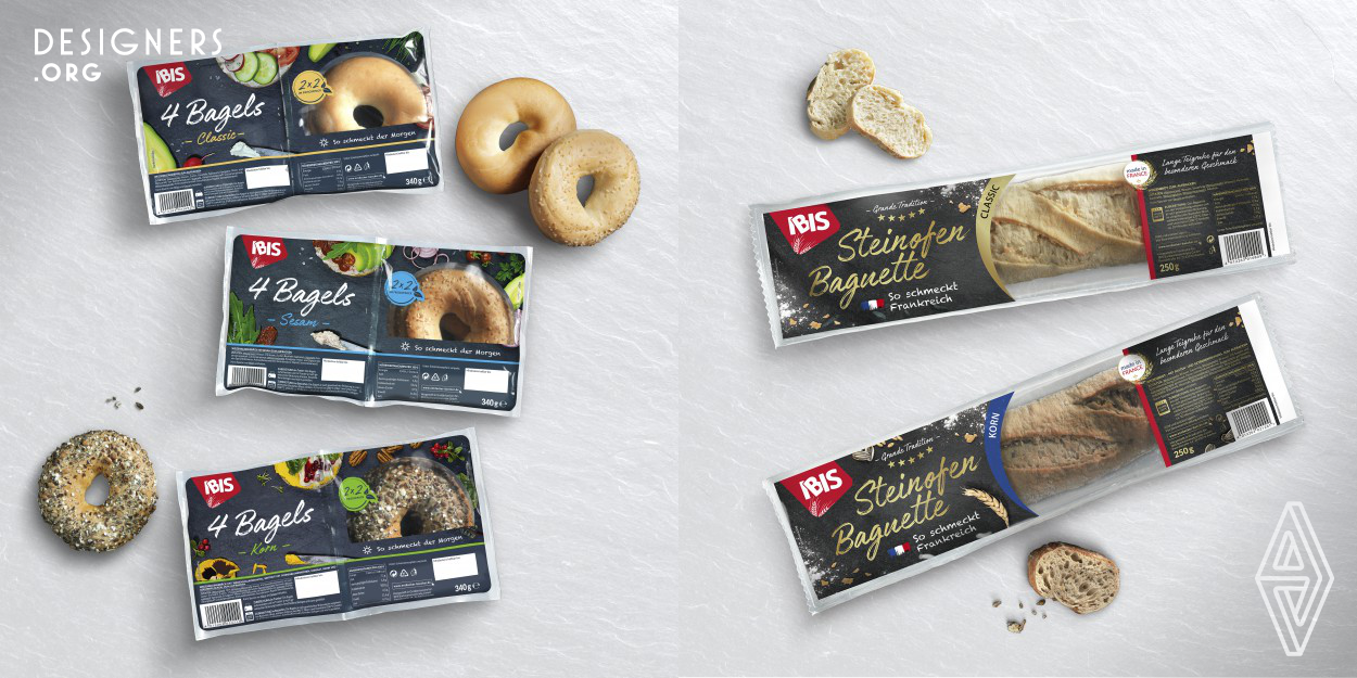 For over 30 years, IBIS Backwaren brings bread and Viennoiseries specialties into the German market. To get better recognition in shelves, Wolkendieb relaunched their brand identity, redesigned the existing portfolio as well as new products. The logo's visual impact was refreshed and reinforced thanks to a bright-red colored frame, and a doubled size on all mediums. The task was to reflect the quality and versatility of the baking products. In order to create a better structure and follow the consumer understanding, the portfolio was divided into 2 ranges: bread and Viennoiseries.
