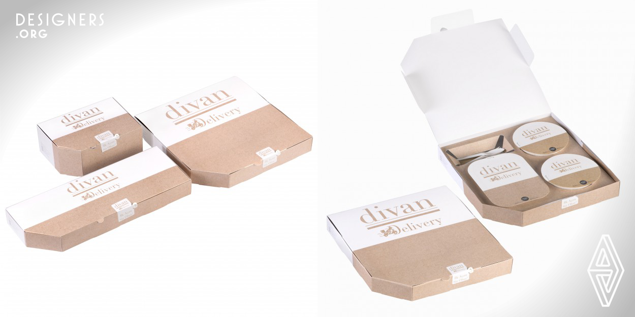 The Super Box is a food delivery package designed for Divan Restaurant in Turkey. The various shapes of the boxes help to prepare and deliver the orders efficiently. Moreover, the thermochromic ink on the package can inform about the temperature levels of the food. The package is recyclable and environmentally friendly since it is produced with biodegradable materials, such as rice. 