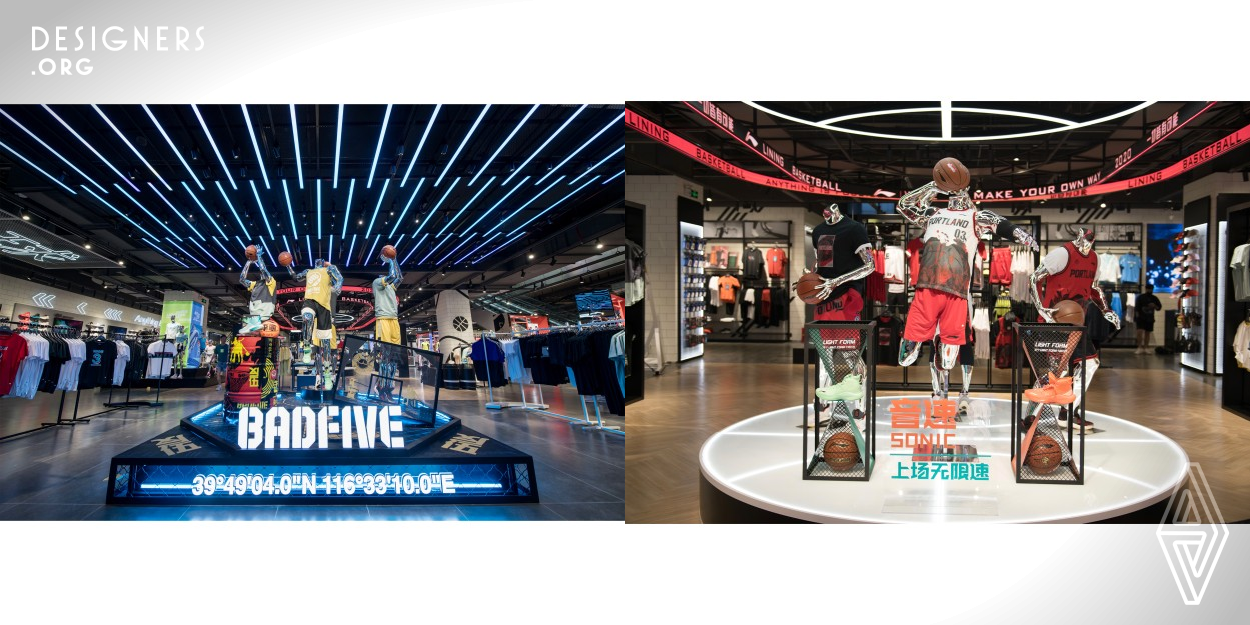 LiNing, a professional sports brand with fashionable features, has been interpreting the brand slogan "Anything is possible" with actions. The design of the eighth generation of LiNing retail stores was inspired by the running track and basketball gym, which has a rich and fairly perfect standardization system. The eighth generation stores are based on professional sports and have a fashionable lifestyle. The store image is constantly enhanced, complemented and improved, to form a set of dynamic and sustainable store image criteria.