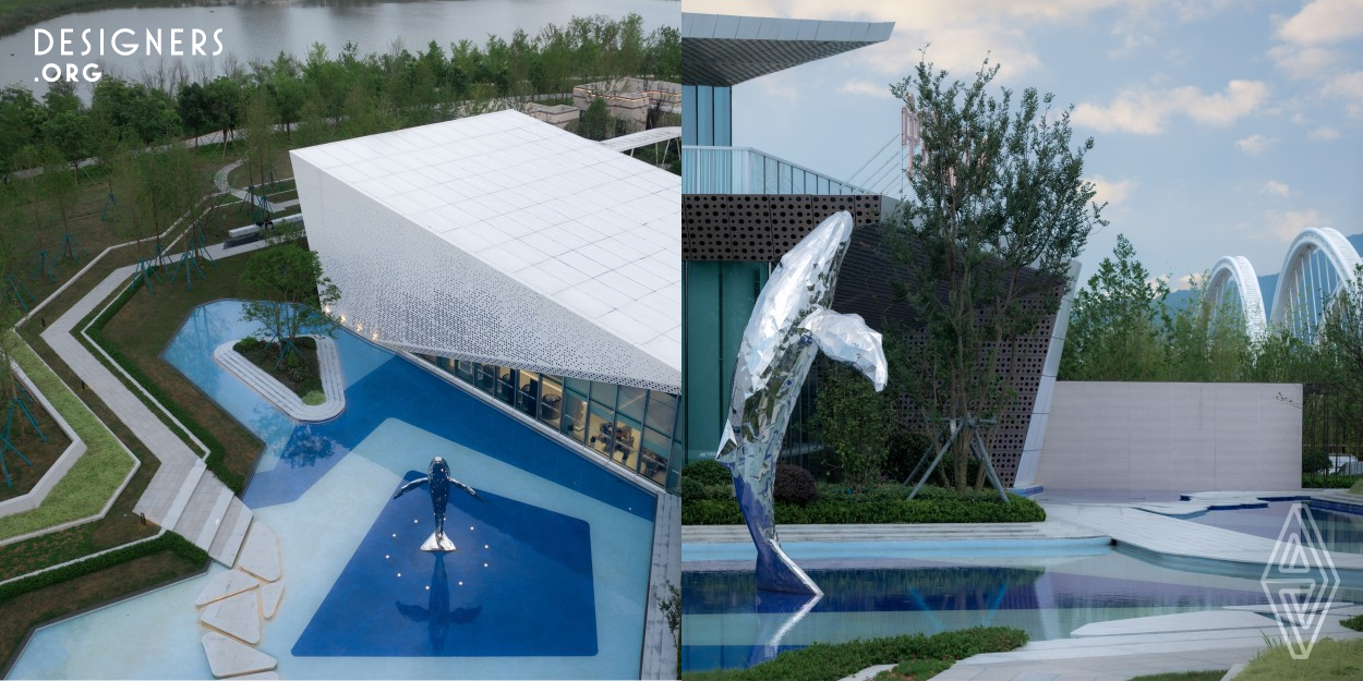 Surrounded by water on three sides, the site features an unique landscape with a good view of municipal park and sea. The design adheres to the original intention of interpreting nature and it integrates the understanding of nature and respect for the city into the construction. Featured blue seascape, the project aims to build a hidden coast landscape, which evokes people's yearning for a quiet coast and a comfortable life, and creates a pleasant experience of vacation. 