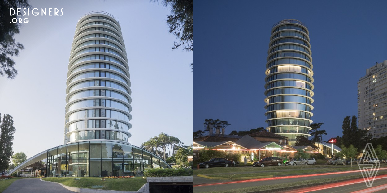 Don Majestic is a new hotel in Punta del Este, designed by Guevara Ottonello Architects. In the Design of the building, the main objective was to create a sculptural and unique architectural shape, an innovative design, an Icon. Looking for that moment when architecture transcend itself. Trying to express poetic in architecture. Light and transparency, as a pure and curved shape, are main aspects of the project. In Don Majestic Hotel, the main objetive and challenge was to design with poetic, with courage and with passion, the sculptural shape of a Punta del Este Architectural Icon.