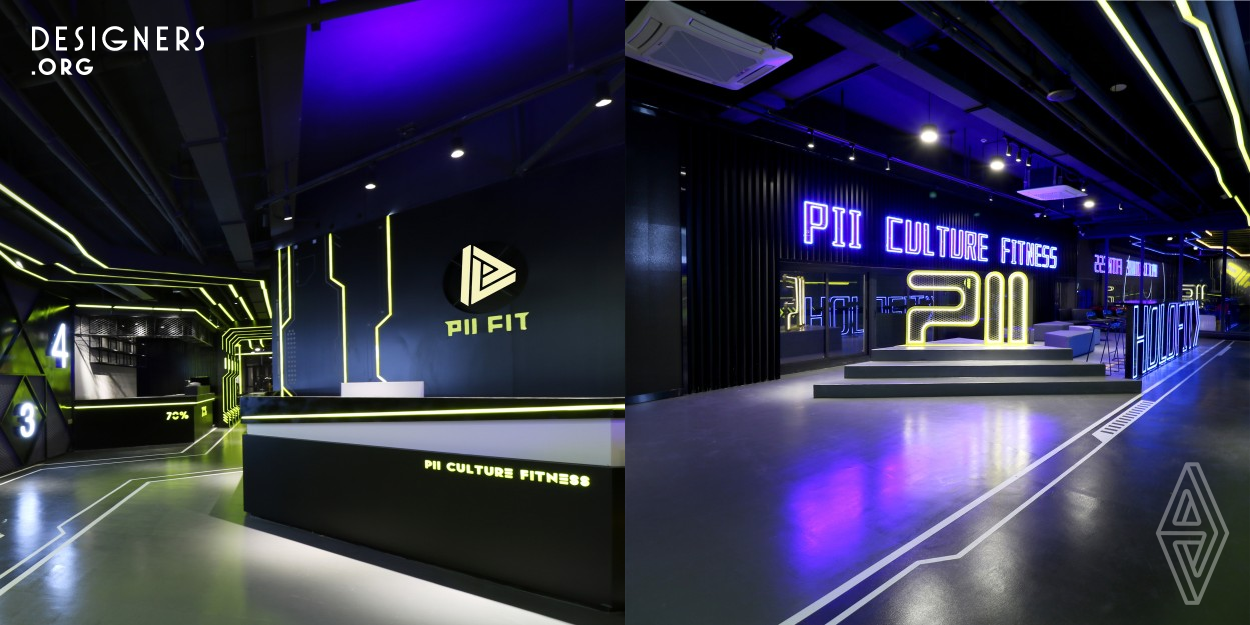 PII Fit is a gym of surreal sci-fi theme for young customers. Through the combination of the base color of black and line lights, it creates a cool indoor environment. Advanced fitness equipment is available throughout the venue to create an immersive fitness experience that allows customers to better exercise, make friends, relieve pressure and do daily tasks here.