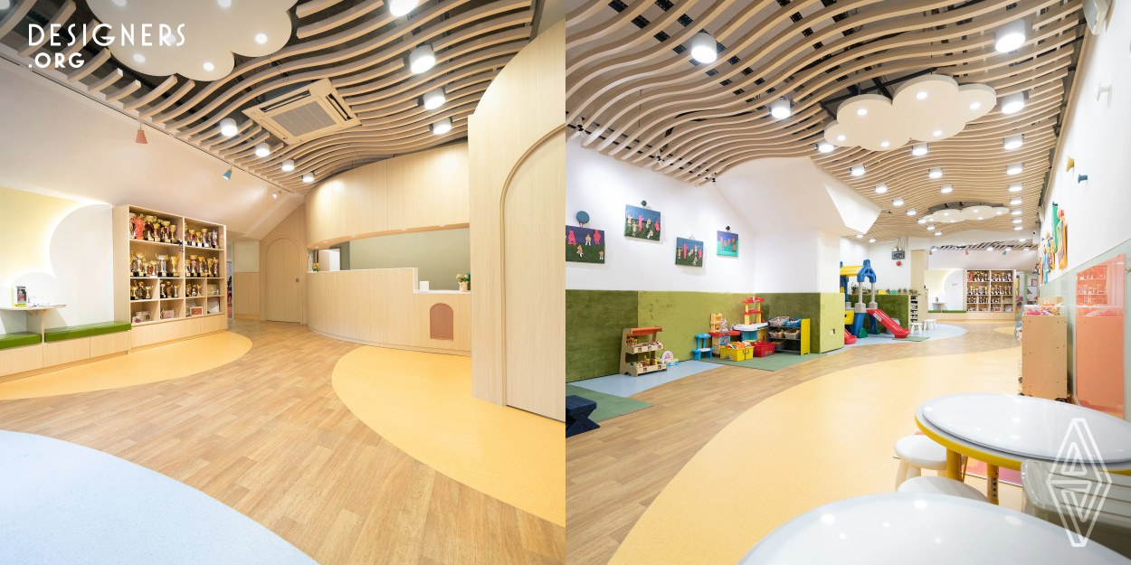 The site area is 1730 square feet. The design and renovation project focuses on the teaching kitchen, hall and reception. This kindergarten hopes to inspire children to learn in the story process through story books and games. The lobby space gives the child’s a spacious impression and welcome them. The design emphasizes the coordination of color and space planning. Let the children grow healthy in Hong Kong.