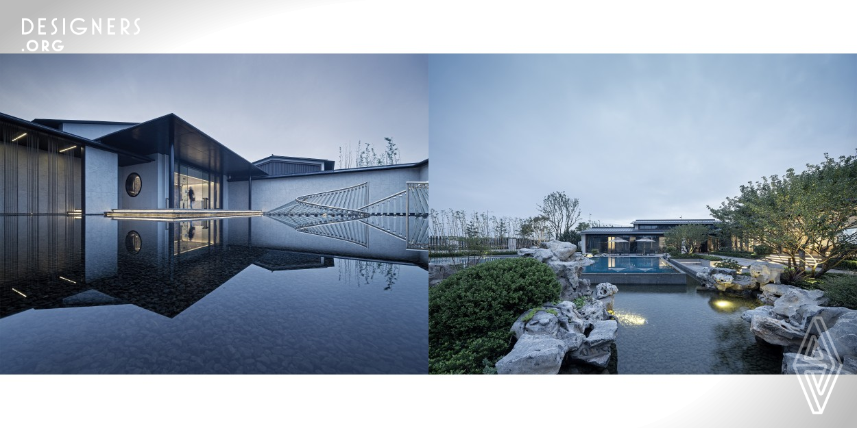 The project is sited in Taihu New Town. It uses modern materials such as rolled steel sections, aluminum plate, stone and glass, and features a light metal double-hipped roof, offering a new visual impression. The architects hoped to use innovative techniques to embody the essence of classic gardens in a modern environment, making it a practitioner that returns culture to tradition, creates elegance from art and produces a poetic flavor from life. This project is built as an innovative example of a neo-Chinese style that mixes modernity and tradition.