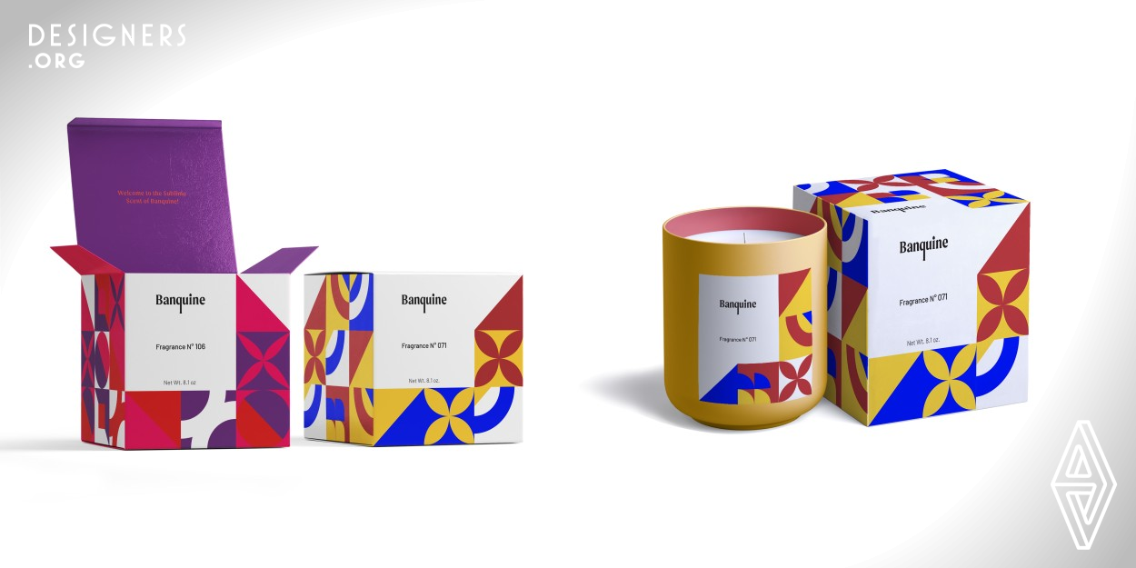 In a candle world full of simple and monotonous packaging designs, Banquine candles stand out with fun, energetic colors and patterns. The excitement and many sensations you feel when going to the circus is the exact vibrancy this design wants to bring across to customers. Representing each single element at the circus on its own, the different simple geometric shaped illustrations, form intrinsic patterns together. Head-turning and attention-grabbing, the Banquine packaging breaks the design away from the competition.