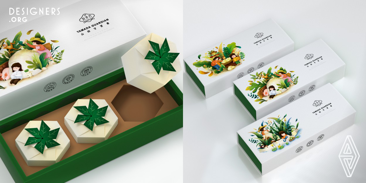 The idea for the gift box was inspired by the brand's founder, Liu Fangling, and his family's story about making pickled turnips. The package depicts a mother and daughter planting turnips in the wild and living in harmony with plants and animals. In packaging and similar products form a significant visual difference. The shape of radish is adopted in the inner box, which is reminiscent of the vivid scene of the rising of radish one by one, strengthening the natural, healthy and interesting experience of the product, and greatly enhancing the sense of quality of purchase and gift.