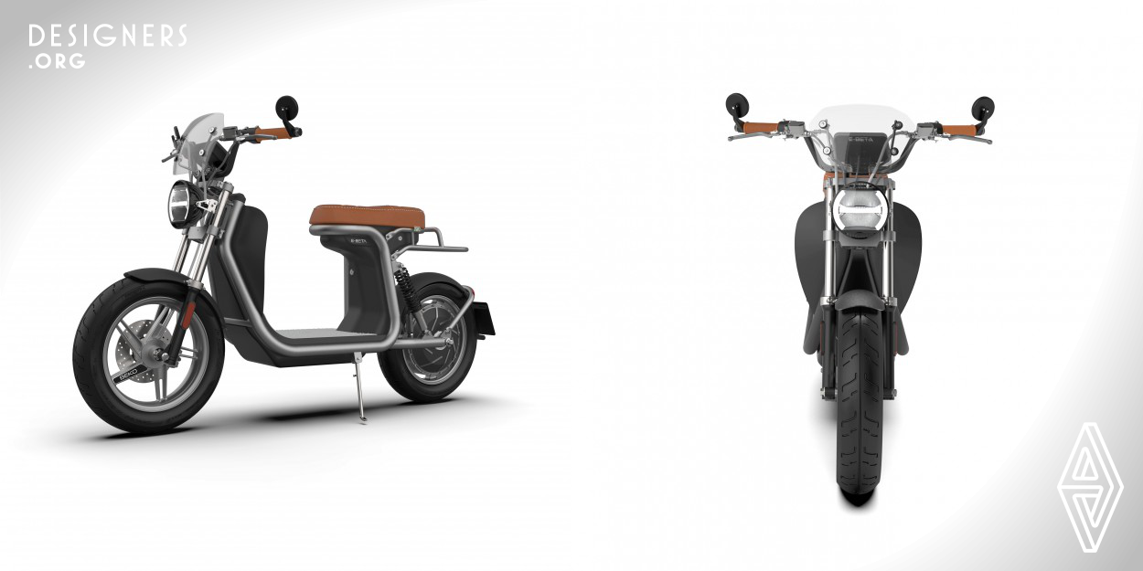 Cafe Cruiser E Beta is a concept of an electric scooter with two seats in a modern retro design. It is created for the experience of sharing and riding – like on a classic motorcycle, but with quiet engine, which does not disturb the surrounding in any way. The main features are – light aluminum frame, battery range up to 89km and a communication with a mobile phone, provided by the infotainment with a 6 inches touch screen. The screen can be controlled even while driving with gloves using the controls, on the handlebars. More than a ride, define your lifestyle!