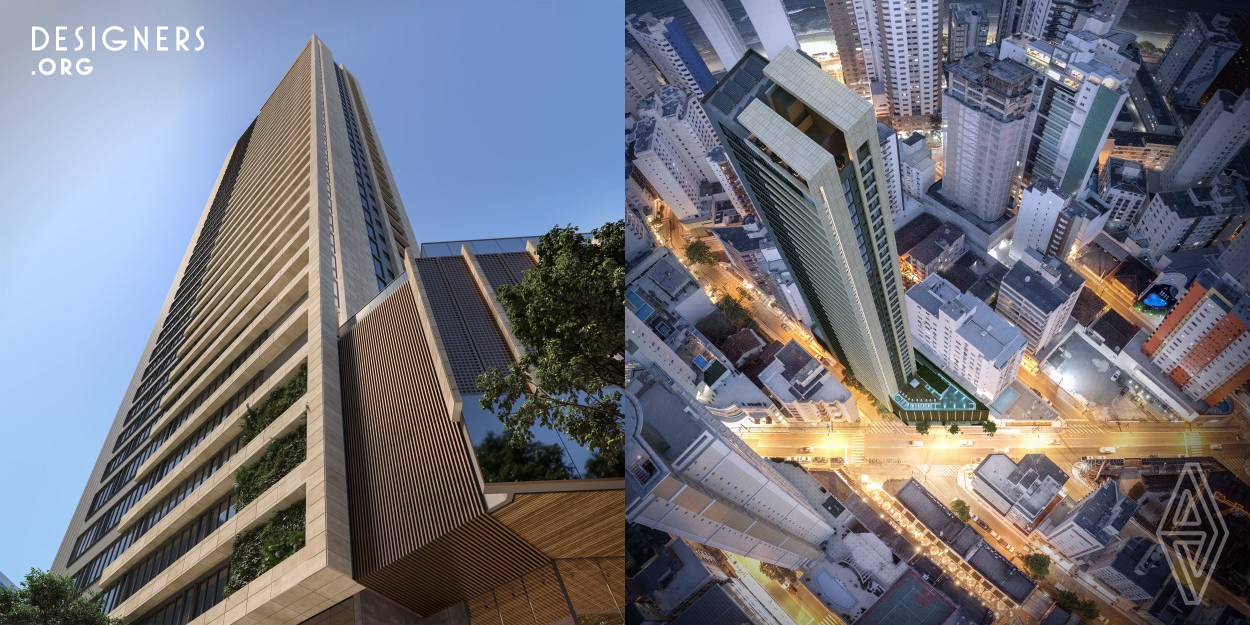 The 135 Jardins Project was designed to be an emblematic residential and commercial enterprise - to become an icon and a landmark among so many buildings already built in the city of Balneario Camboriu (Brazil). Designed in a pure prism, it was designed to be asymmetrical, in which the apartment tower interconnects with its base and retail area; bringing the concept of green areas in all shared use spaces.