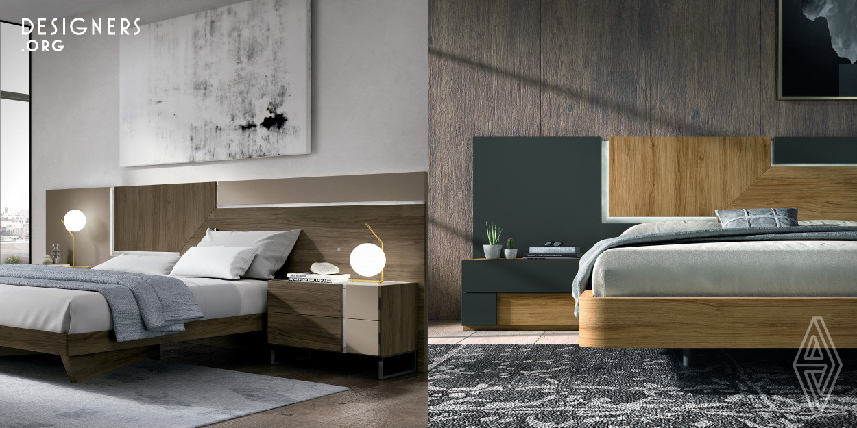 Cosmo collection proposes an ordered and harmonious universe, of functionality and practicality combined with an aesthetic of regular and strict forms, for the most intimate and personal space. The set of the Icon headboard with the Noa container elements, form a personal bedroom furnishing, expressed through the minimalism of the forms. The thin horizontal and vertical lines host soft courtesy lighting that, together with the metal legs and harmoniously selected materials, create a powerful visual image. 