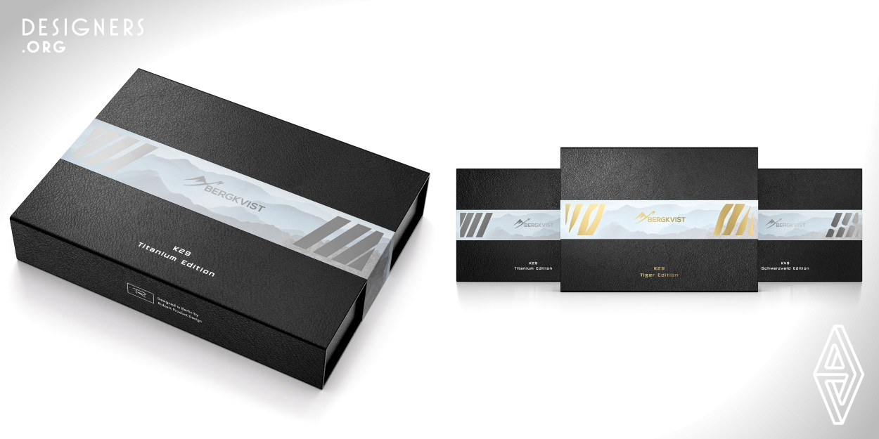 The ten packagings in the series are designed to be suitable as gift packagings and to provide a pleasing unboxing experience. Each box has a stripe pattern printed on it, which is repeated on the sleeve that closes the box. The cardboard parts of the box, as well as the sleeve and a brochure, are made of recycled cardboard. A bagasse paper tray is used to protect and present the contents. The complete packagings in this series can be disposed of in paper recycling bins.