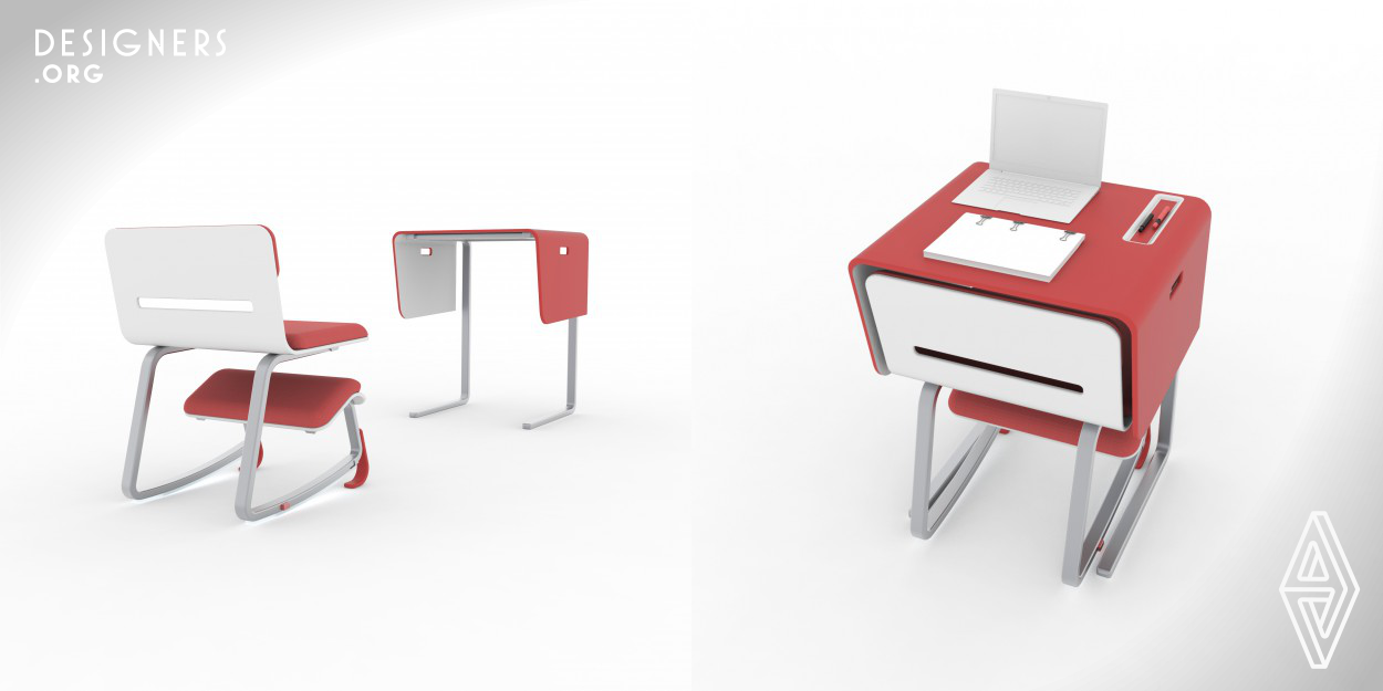 Mode is a modular workstation for home environments that optimizes the home office workplace. In its form and function, it seeks to escape from the classical look and feel of office furniture, conveying a creative and fun side for the home environment, encouraging the users to healthier posture habits. Many home office users feel tempted to work in nontraditional locations. Mode does not dictate what is right or wrong, although it increases the possibilities, optimizes workstations, brings joy and comfort, within a furniture for those who work alone.
