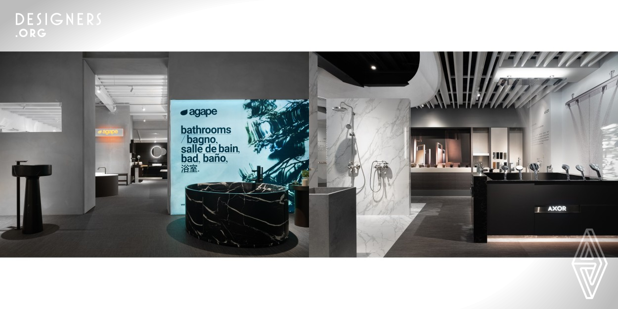 It’s Poliform and Agape flagship store located in Taichung, Taiwan. It mainly uses black, white and gray in space. Moreover, putting some wooden materials can increase warm and gentle feeling thereby balancing these cool colors. Rather than adding unnecessary decorations, designer takes advantage of the building that has many huge windows, to bring natural light inside. Light of luminaire and sunshine create diverse atmosphere with time. The design may fit even though there will be an update for the products, it can decrease waste of materials on redecorating the space.