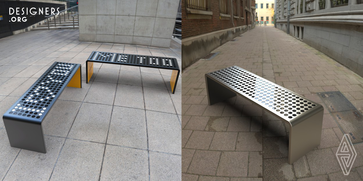 It is a bench designed for open public spaces. The covers on it can rotate on their own axis. In this way, two different colors are used and the top surface of the bench becomes suitable for the use of a text or pattern. The top surface of the bench is a surface consisting of 7x27 circles. This surface provides a writing or drawing area for people to leave notes, draw figures and express their feelings, even if temporarily.