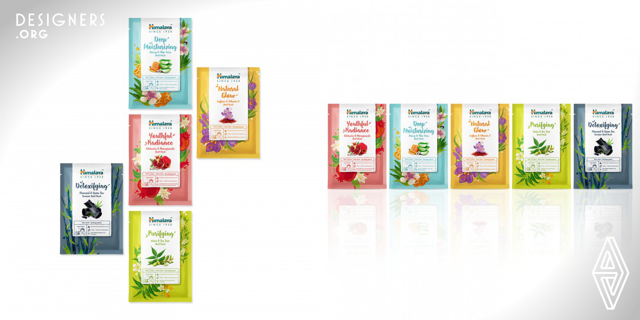 Himalaya, the iconic Indian wellness brand wanted to add a new product to their extensive portfolio in the Personal Care bracket: Sheet Mask. Aimed at the global markets where their other products have met with success, they wished to make this offering appealing to young audiences. Himalaya and Elephant Design worked together to develop a cohesive packaging system that encapsulated 5 variants, presented in a highly accessible manner for the target audience while retaining Himalaya's core elements.