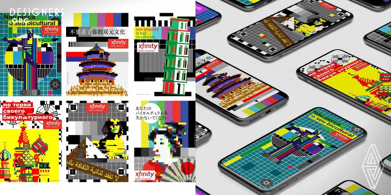 For achieving the goal of cultural integration, the mission of this campaign was to generate awareness and educate immigrants about cultural integration by delivering the clear message of maintaining bicultural. The campaign built around fully embracing the TV test pattern which alludes to the moment of losing. The key vision ties eight symbols of the participating countries to create a unified yet diverse feeling. Through eight different languages Portuguese, Chinese, Arabic, Russian, Japanese, French, Italy, and Hindi in the title to interpret the main idea - Don’t lose your bicultural.