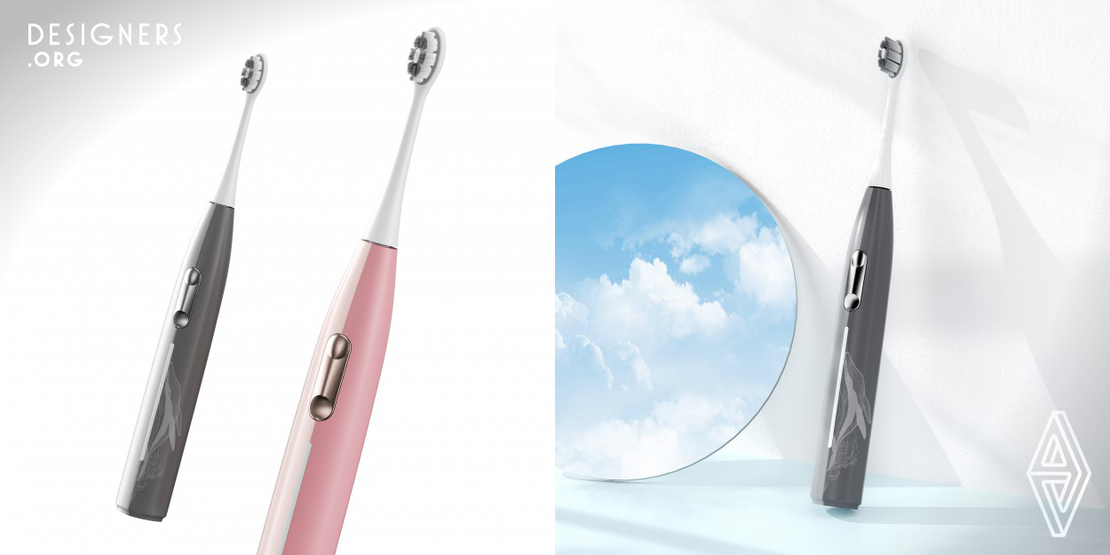 The handle utilizes IMR technology, has the capability to change colors due to the temperature, which will let the customer know if the temperature of the water is within the range for a comfortable brushing experience. Using 30°C to 36°C water helps sensitive teeth problems and provides a more comfortable experience. After starting to brushing teeth, the design of a 45-degree diamond shape brush handle can let the user find the correct brushing teeth angle of the Bass Method easily.