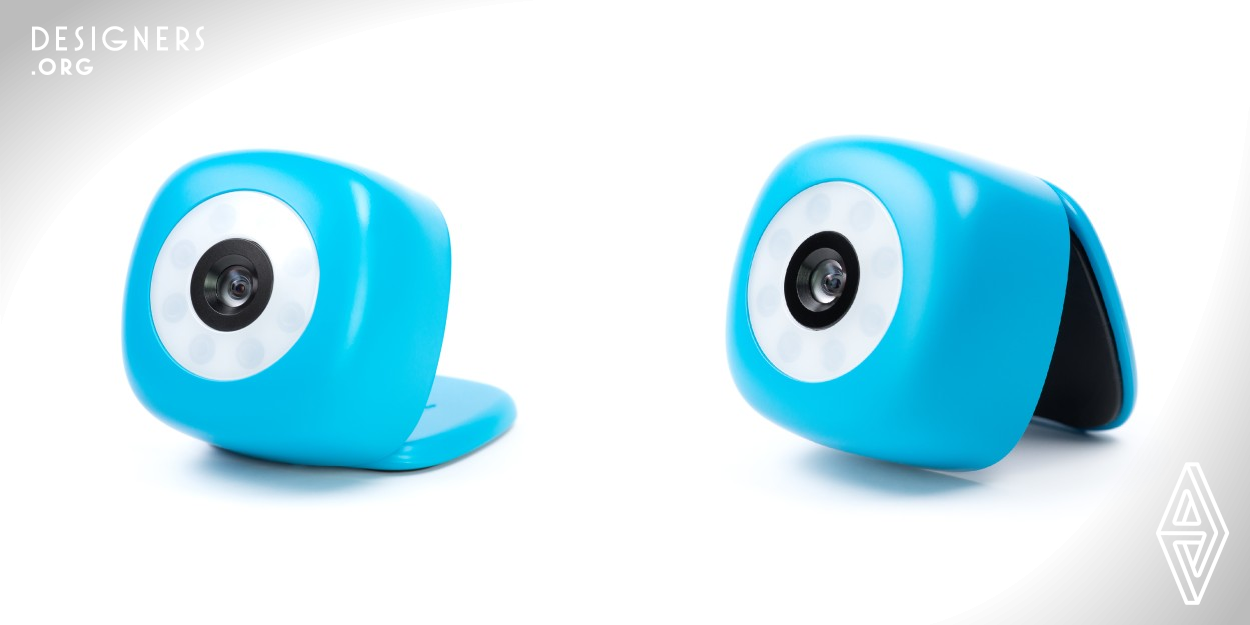 Inspired by the social media revolution, the following design is a stick-and-shoot camera. The main user feature is taking entirely hands-free photos. Users can simply stick the camera anywhere, thanks to the special nano-adhesive backing. They then can control the camera with an app. The ball joint enables one to take pictures from any angle. The design allows for solo content creation that would otherwise require carrying around a surplus of heavy camera equipment. The friendly exterior encourages interaction with the camera, and the bold blue color is attention grabbing.