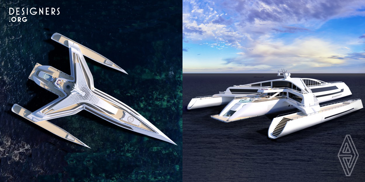 Estrella will present the next generation of Superyacht for Ultra high net worth individuals. This concept will provides a dynamic experience to people by dividing the hull wings into three volumes. By providing different views of Mediterranean Sea, they perceive the surroundings. Also, it can make intimate experience with nature by providing innovative layout.