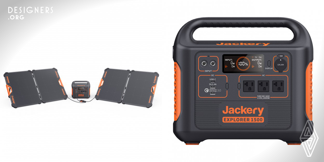 The Jackery solar generator system consists of a foldable photovoltaic panel and an energy storage module. Its photoelectric conversion rate is as high as 24%, and the solar generator has 1800W power and 1500wh capacity. The solar panels can be connected in parallel to improve power generation efficiency, and it is IP67 waterproof. The energy storage module uses a 94V-0 fireproof shell. The machine with built-in electric vehicle-grade power battery has passed the UN38.3 shockproof test, which is drop-proof, drop-proof and is resistant to wind and sand.  It uses the ETFE packaging material.