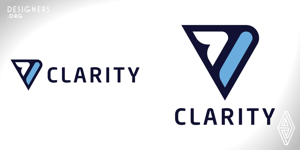 The Clarity logo redesign was headed by the internal design team of Jeffery Fulton and Zoe Rogers. The Clarity logo is a combination of the two different symbols used in coding, housed in a triangle that conveys onward movement. Dark blue communicates trust and the bright blue communicates tech. Finally, Neo Sans is used for the typeface for its modern aesthetic that pairs well with the logos rounded corners.