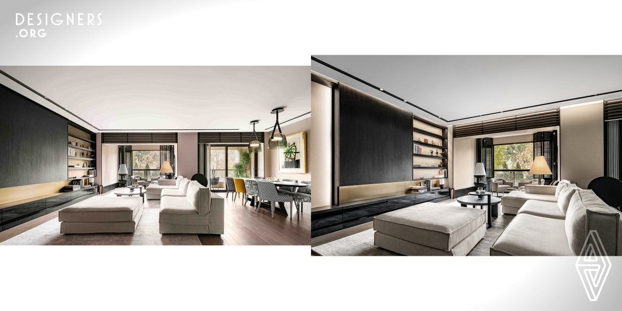 This project is located in Shanghai, China. The interior space is designed in a colonial style.The colors are contrasted with black and white. The materials, such as terrazzo cut into small bricks, woven texture paper, and shutters with Far Eastern architectural style, show oriental flavor and colonialism. Besides，the  space is modern and minimal. And then, the details of space also adopt minimalist processing methods, such as the concealed door and the socket panel, which satisfies the function while not destroying the overall atmosphere of the space.