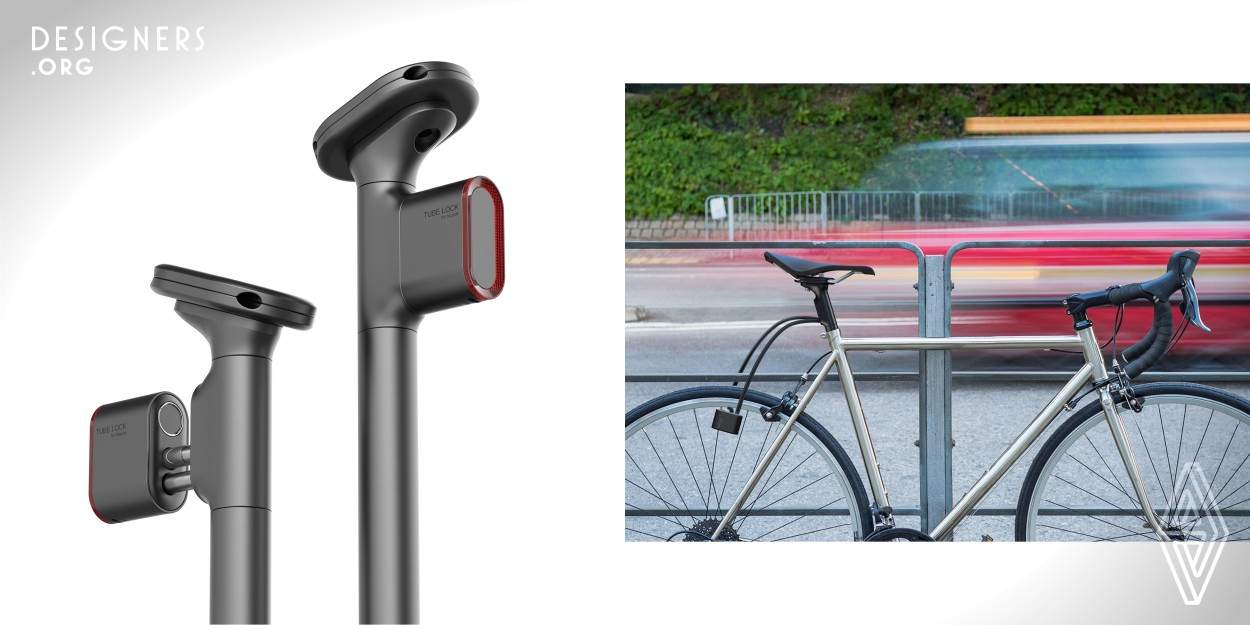 This is a convenient new design of a bicycle lock. It has three innovations: fingerprint unlocking, magnetic attachment and reflective warning. The lock breaks the form limitation of traditional bicycle by the way of creatively combining the lock and the seat post. Fingerprint unlocking prevents problems associated with losing keys. Magnetic attachment can make sure that the bicycle lock is firmly affixed to the the seat tube. 