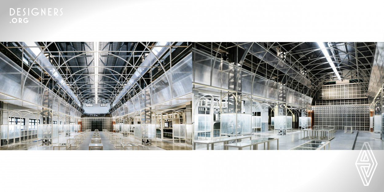 As an appreciation to the historical structure, the purpose of Historical Workshop Reappearance design was not only to preserve but also to spotlight the structure by drawing attention to the historical element. The architect uses new steel frames that outline the space protects the original structure, and with lighting design also exhibits the structure, making the space an exhibition for the industrial architecture itself. The project brings a modern characteristic to the space that creates an overlapping relationship between modern and industrial.