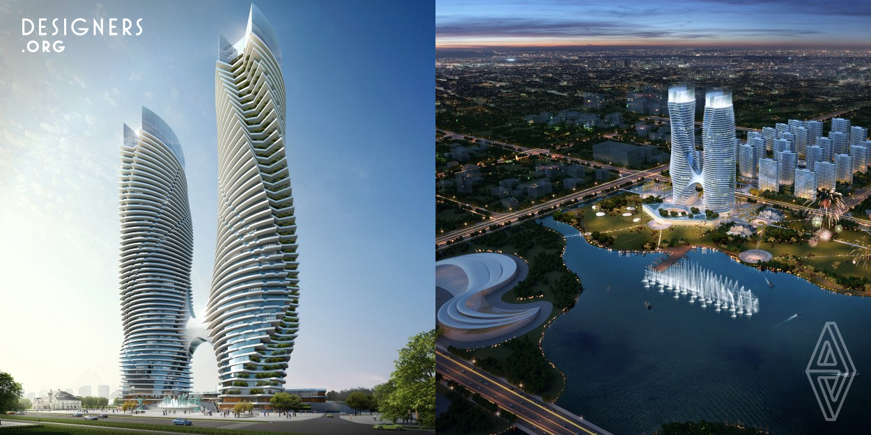 Located in the CBD area of the city, the project is next to Diehu Lake, the main landscape of the central axis. Taking advantage of the natural landscape of Diehu Lake, the twin towers are inspired by the form of a butterfly. With the objective of the backyard of Shanghai and Qidong Citizens' Leisure Circle, as well as a great healthy ideal community, the complex will become a healthy community featuring ecological residences with fitness parks. The project integrates a new lifestyle and opens a new chapter in Qidong with a butterfly form to express the inheritance of the times.