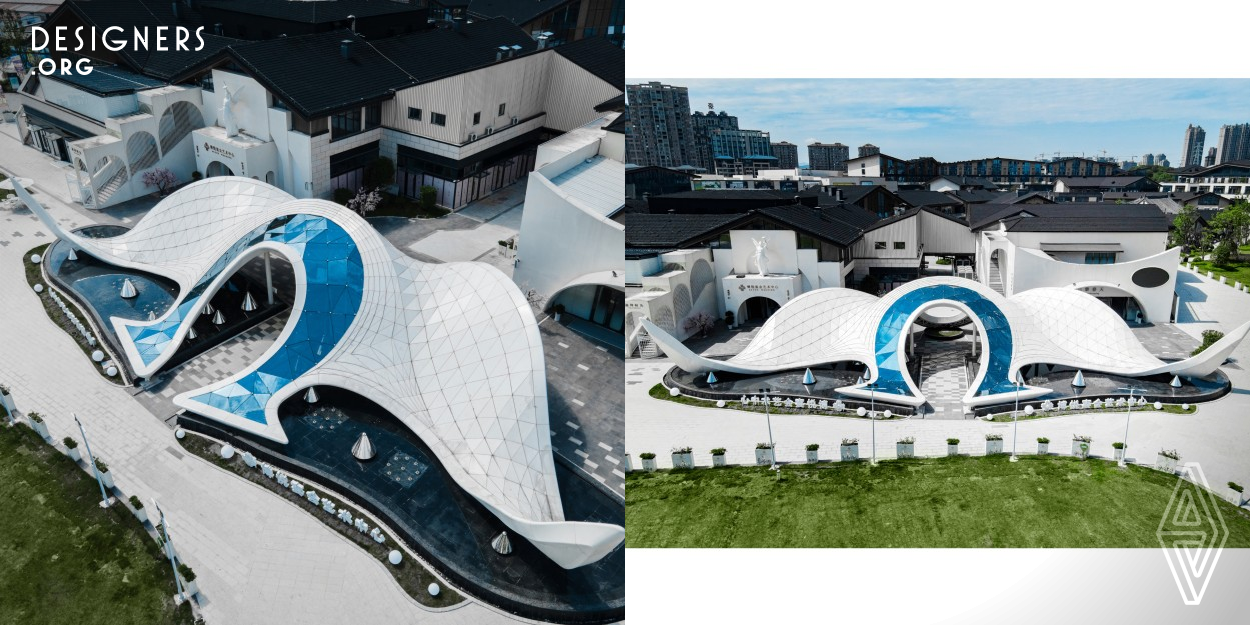 The project aims to create a landmark of art and wedding in the city of Shangrao. The overall project is composed of three independent buildings, a wing-shaped installation is designed as the entrance lobby connecting the originally three independent buildings. Inspired by Greek mythology, the design concept is a pair of wings of time. Incorporating the design theme of the wedding, the shape also abstractly resembles W, the initial of the word wedding.