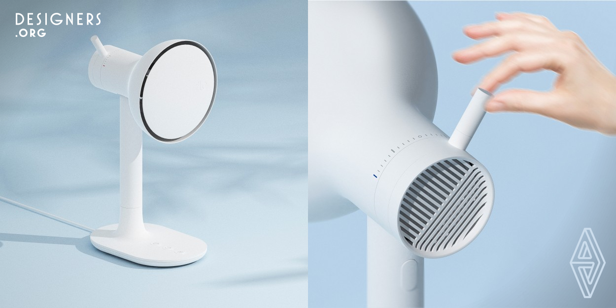 Flo is a compact and minimal desktop fan that can use regardless of the seasons. The delicate temperature setting is easy and intuitive with a stick controller on Flo's back. By adjusting the controller between heating and cooling, users will find the desired temperature. Flo also thinks about the earth and its users. Flo's built-in filter can be washable several times and semipermanent. And the filter purifies the air removing dust and viruses. Dust on a fan is the cause of respiratory disease and fire. But Flo promises clean and dust-free air for users' healthy lifestyles.