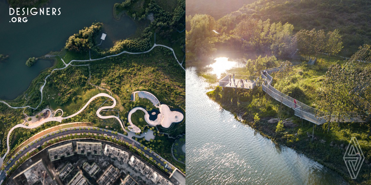 The project provides a novel solution for the community park in Guiyang, China. A resilient design with a minimum of intervention that respects the site and highlights the local karst geography and former land use. As a result, the community park successfully integrates a program of leisure activities for the public with the preservation of karst landscape formations on the one hand and a waterfront design to support the dynamic hydrological processes on the other. 