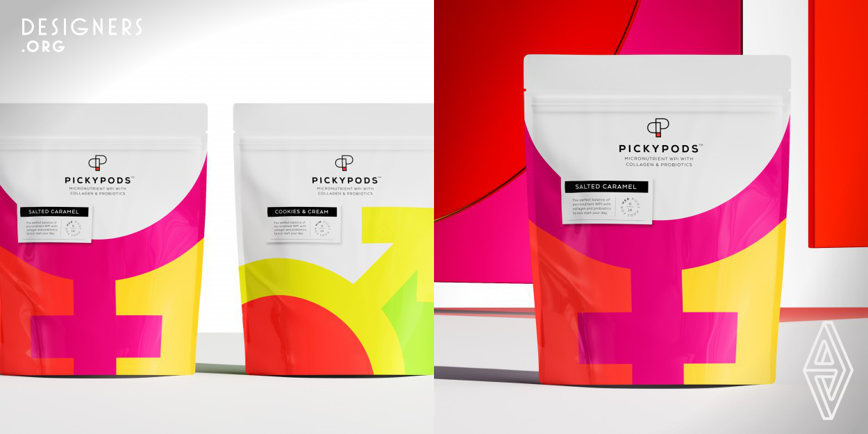 The agency was commissioned to create branding and packaging for a unique supplement range. The collagen and probiotic supplement sachets are formulated to make fine adjustments to bodies according to age, gender and other important factors. Color is the lead player of this project. It needed to feel bold and energetic for its gym going target. Gender symbols were used to shout out to the gender-specific formulas, another difference for this brand.