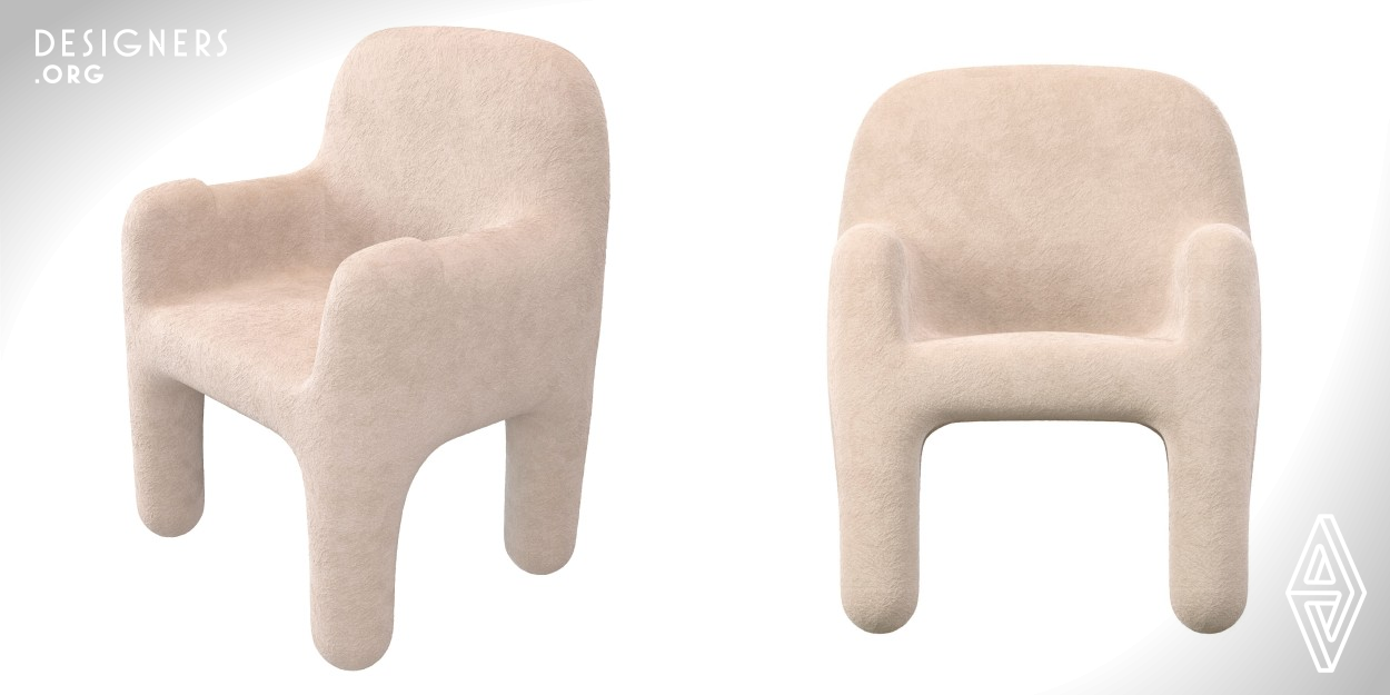 Changing attitudes towards energy resources are making changes in everyday life. The rethinking of traditional technologies for processing natural materials brings additional properties and functions to furniture items. The chair, created by analogy with felt boots, makes it possible not only to relax, but also maintains a comfortable temperature, which is important in cool seasons. The rounded, flowing shapes are ergonomic and evoke associations with the prototype, traditional natural woolen footwear. A cute detail from childhood: mitten pockets on the armrests.