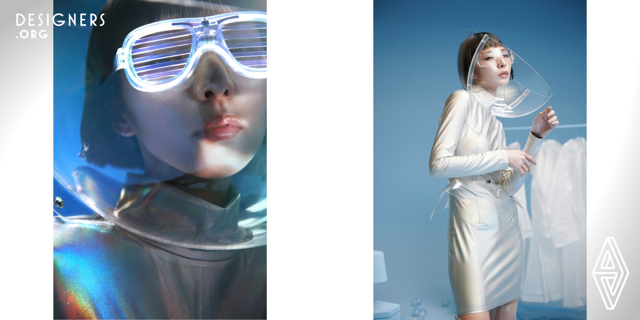 Greengold examines how futuristic presentations can be understood through color and clothing. Since the product mainly expresses the role of brain development, the element of astronauts is also considered. Clothing styles and accessories have also done a synthesis of the above research, using a lot of silver and blue for visual design