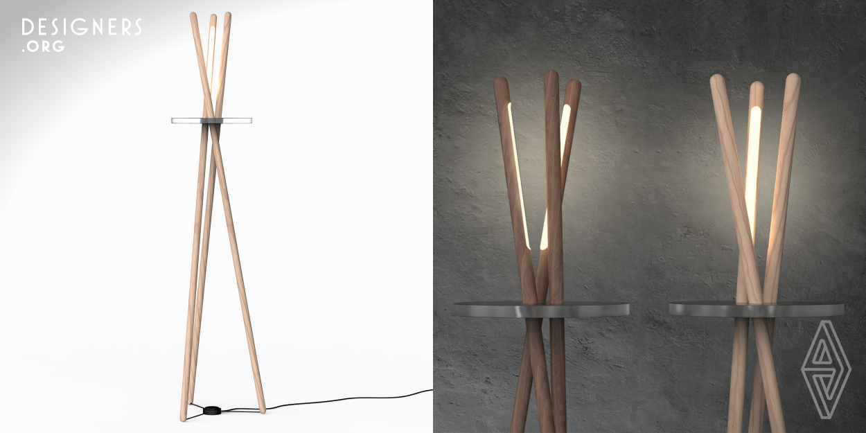 The Lighten floor lamp is a product inspired by the "light" in Chinese characters. It uses indirect lighting to achieve the function of creating a lighting atmosphere. The combination of wood materials and frosted glass also makes it more premium. It can bring a pleasant aesthetic experience and use feeling in a variety of scenarios. The product uses the tenon-and-mortise principle to thread all the parts together, and the user can assemble them very easily without any screws in the process.