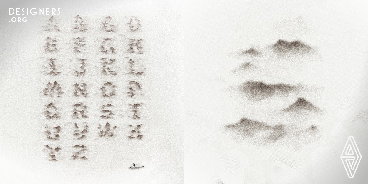 The Cloud Mountain Type inspired by Zhang Jiajie, the Chinese cloud-fog mountains and ancient Chinese landscape painting. Combined the traditional Chinese clouds landscape with western character. The Chinese saying: “ You cannot recognize the shape of a mountain when you stand on it.” When you stare at the details of the font, you even can’t recognize the letter itself, that is because you have already stand on the cloud-fog mountains.