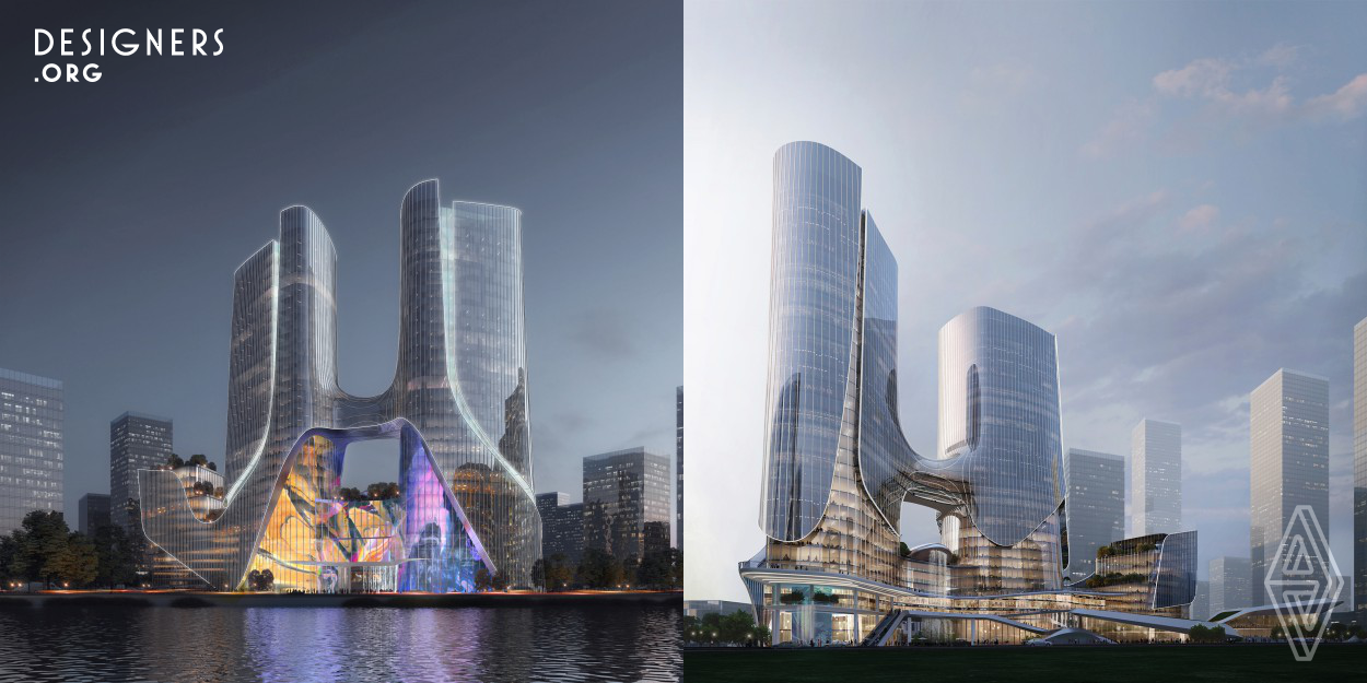 Being the first development in this new financial district. To maximise frontage towards the Jinjiang River, the design pushed the twin tower toward the north western corner of the site allowing visual connection to Jiaozi Park. Below ground the design allowed multiple pedestrian connection to the adjacent plots and metro lines. It is divided into 3 distinctive sections, Below Ground, Podium and Main Towers all interconnected by pockets of public realm. A large sunken civic plaza draws visitors to the ground level where multi-level linkages take visitors to retail and cultural attraction.